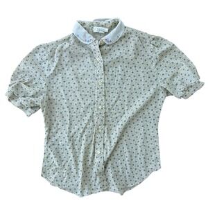 1970s Cracker Barrel Floral Calico Blouse Puff Sleeve Embroidered Collar Sz 11